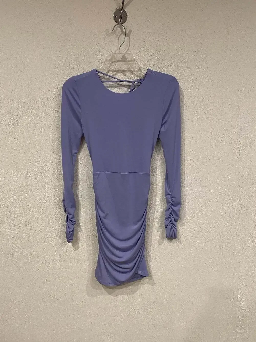 Lucy In The Sky Dress Womens Small Purple Ruched Long Sleeve Open Back Party - Picture 2 of 5